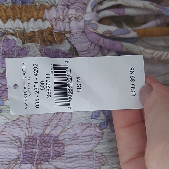 NWT American Eagle Smocked Floral Spaghetti Strap Tiered Babydoll Top Si… - Picture 7 of 9